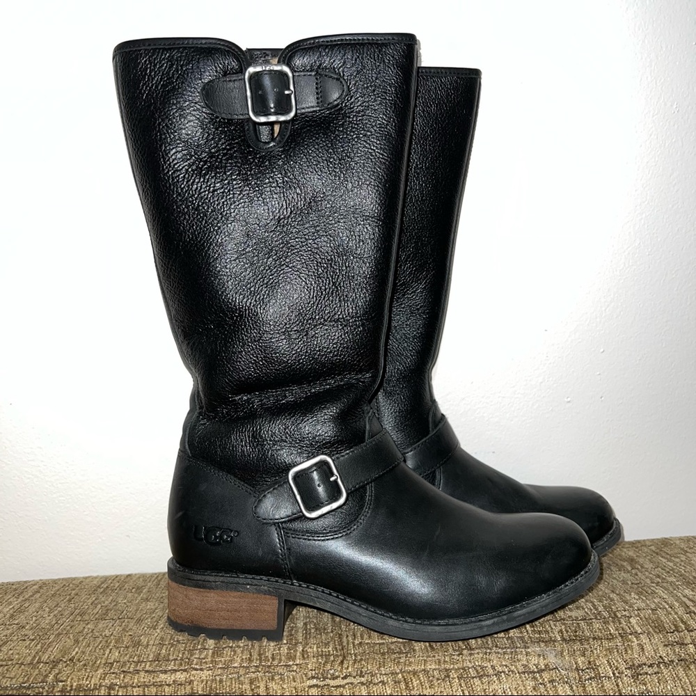Black leather UGG boots